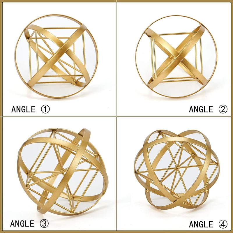HLQMFHT 7 inches Metal Geometric Abstract Sculpture， Metal Geometric Sculpture Decor Sphere, Tabletop Decor for Living Room,Study,Bedroom,Modern Home Decor Accents - Image 3